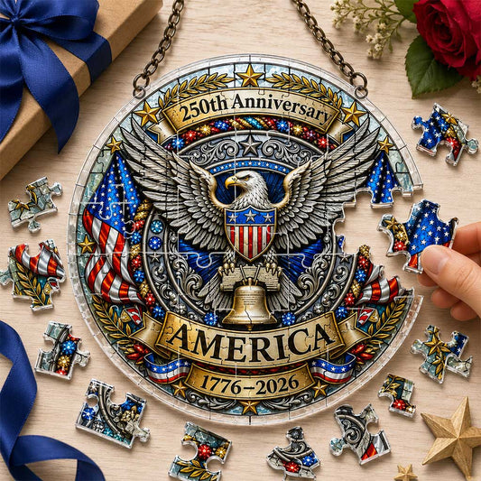 America 250th Anniversary Acrylic Puzzle Hanging Ornament β Patriotic Eagle, Liberty Bell & American Flag Suncatcher Decoration, 1776β2026 Commemorative Gift