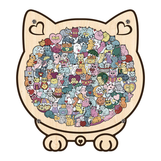Cute Lover Cat Shaped Wooden Jigsaw Puzzle