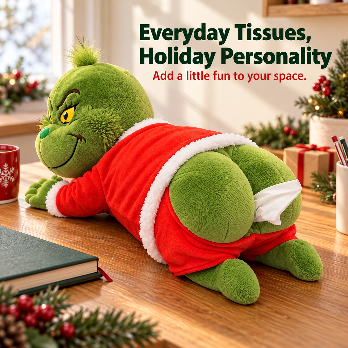 🔥 50%OFF!Grinch Plush Tissue Box Cover | Funny Christmas Grinch Tissue Holder, Festive Home Decor & Novelty Holiday Gift