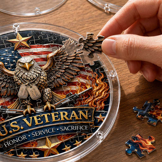 U.S. Veteran Eagle Acrylic Puzzle Hanging Ornament β Patriotic Window Suncatcher with American Flag, Honor Service Sacrifice Decor