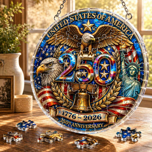 USA 250th Anniversary Acrylic Puzzle Hanging Ornament β 1776β2026 Patriotic Eagle Window Decor