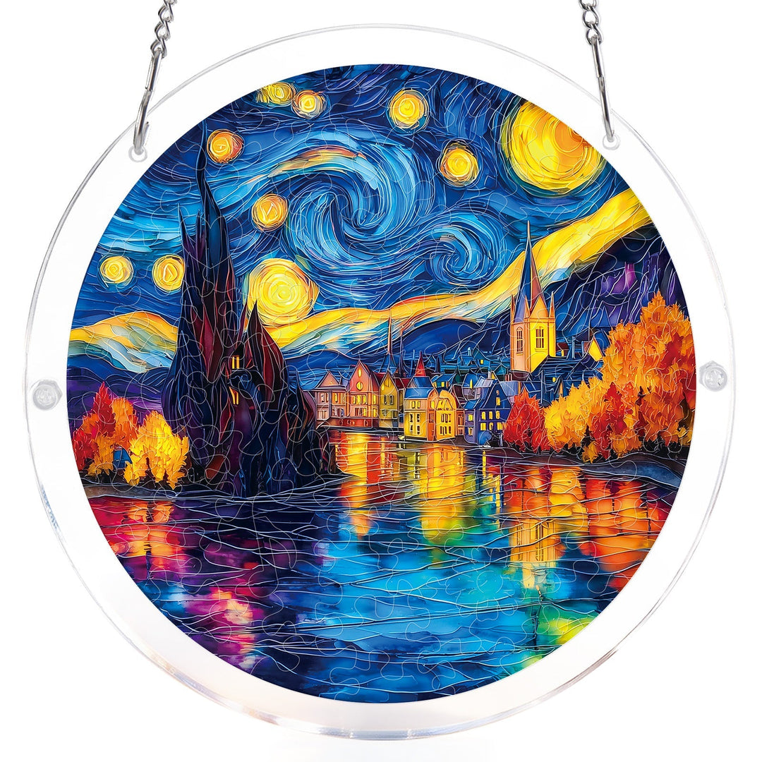 Starlit Village Light Suncatcher-Acrylic Window Art