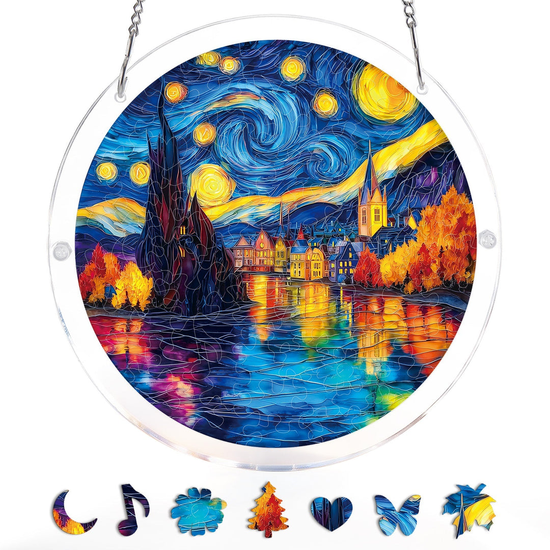 Starlit Village Light Suncatcher-Acrylic Window Art