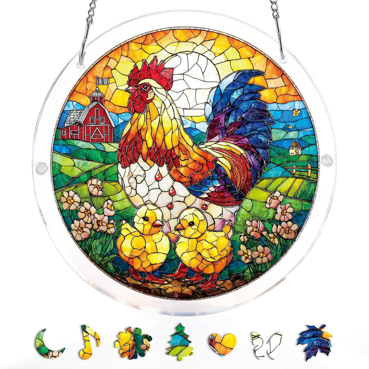 Acrylic Jigsaw Puzzle Suncatcher - Golden Dawn Rooster