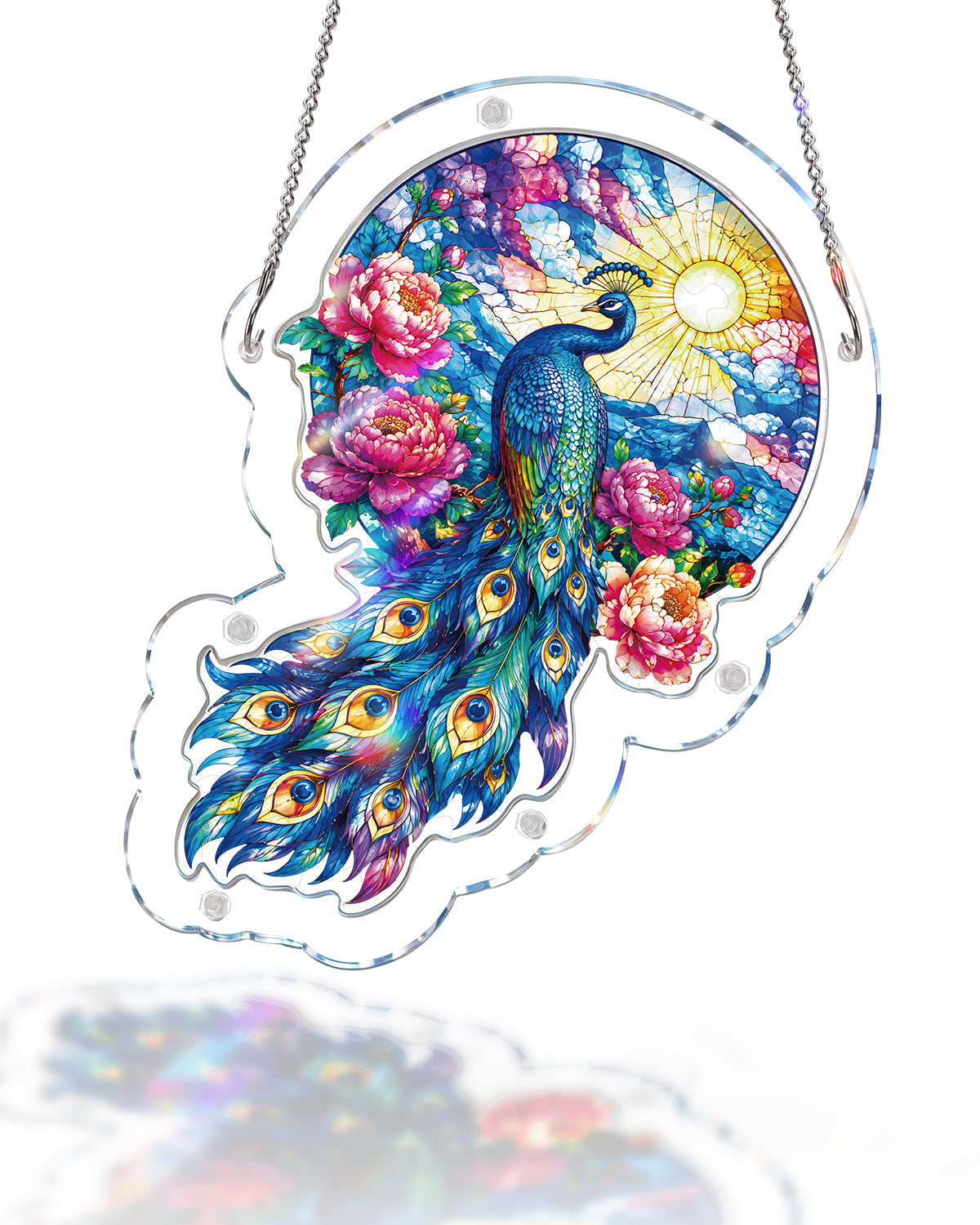 Moonlit Peacock Garden Light Suncatcher-Acrylic Window Art