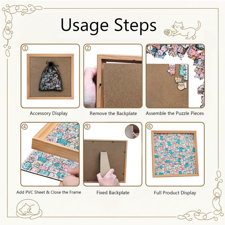 200 Pcs Morandi-Colored Lovely Cat Shaped Square Wooden Jigsaw Puzzle