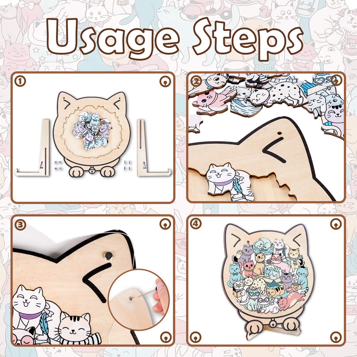Cute Cat Shaped Wooden Puzzle for Baby