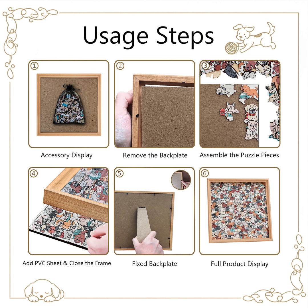 195 Pcs Morandi-Colored Cute Dog Shaped Square Wooden Jigsaw Puzzle