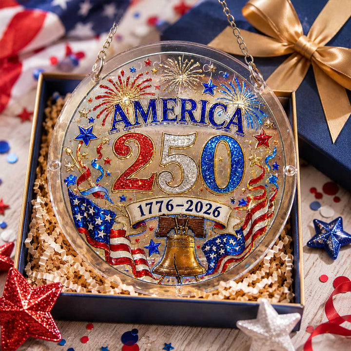America 250 Acrylic Puzzle Suncatcher Ornament – 1776–2026 Patriotic Hanging Window Décor with Fireworks