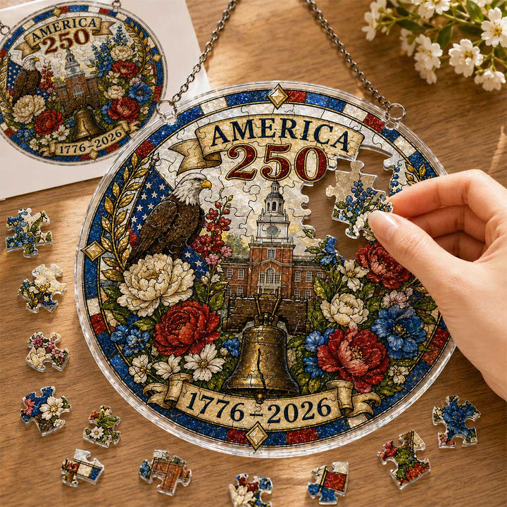 America 250 Acrylic Puzzle Hanging Ornament – 1776–2026 Patriotic Suncatcher Decor