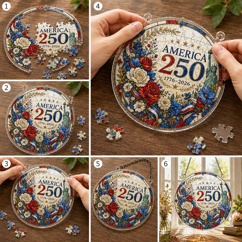 America 250th Anniversary Acrylic Puzzle Hanging Ornament | 1776–2026 Patriotic Window Suncatcher Decor