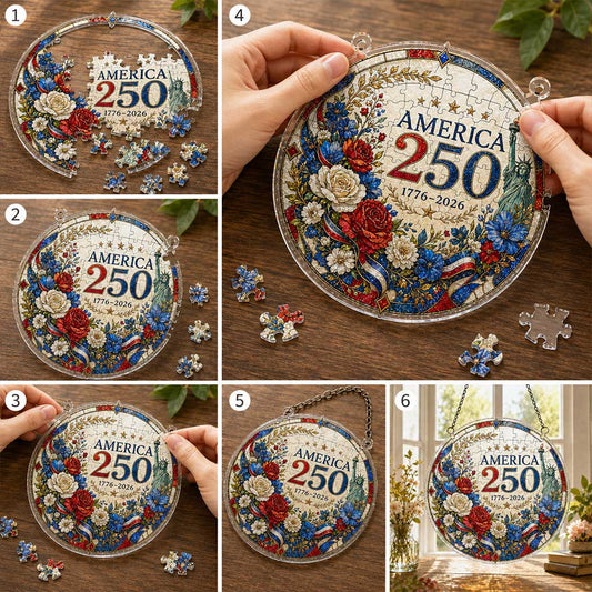 America 250th Anniversary Acrylic Puzzle Hanging Ornament | 1776–2026 Patriotic Window Suncatcher Decor