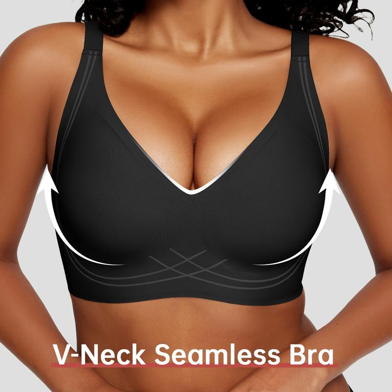 Seamless Full Coverage Wireless Push-Up Bra with Wide Straps