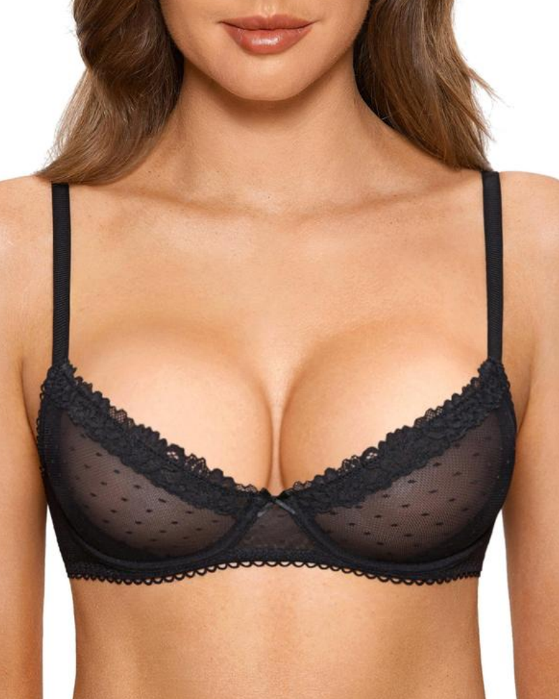 Women's Balconette Lace Bra See Through Demi Sheer
