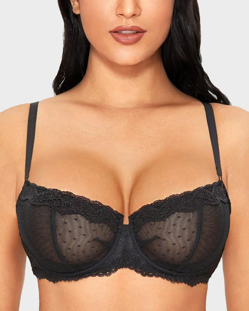 Sexy Lace Bra Underwire Balconette Unlined Demi Sheer Plus Size