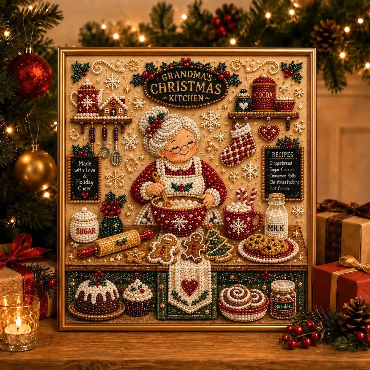 🌟Framed Christmas Kitchen Pearl Art Kit – 20×20cm DIY Craft
