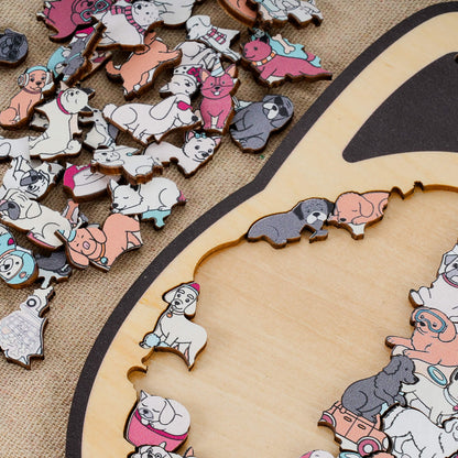 Morandi-Colored Cute Dog Shaped Wooden Jigsaw Puzzle