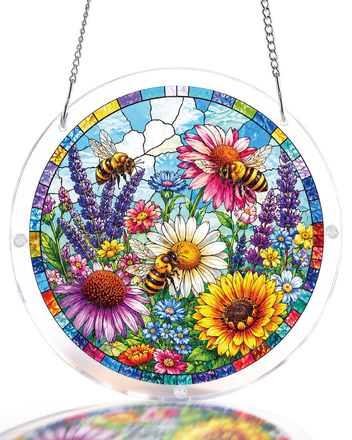 Bee Garden Bloom Light Suncatcher-Acrylic Window Art