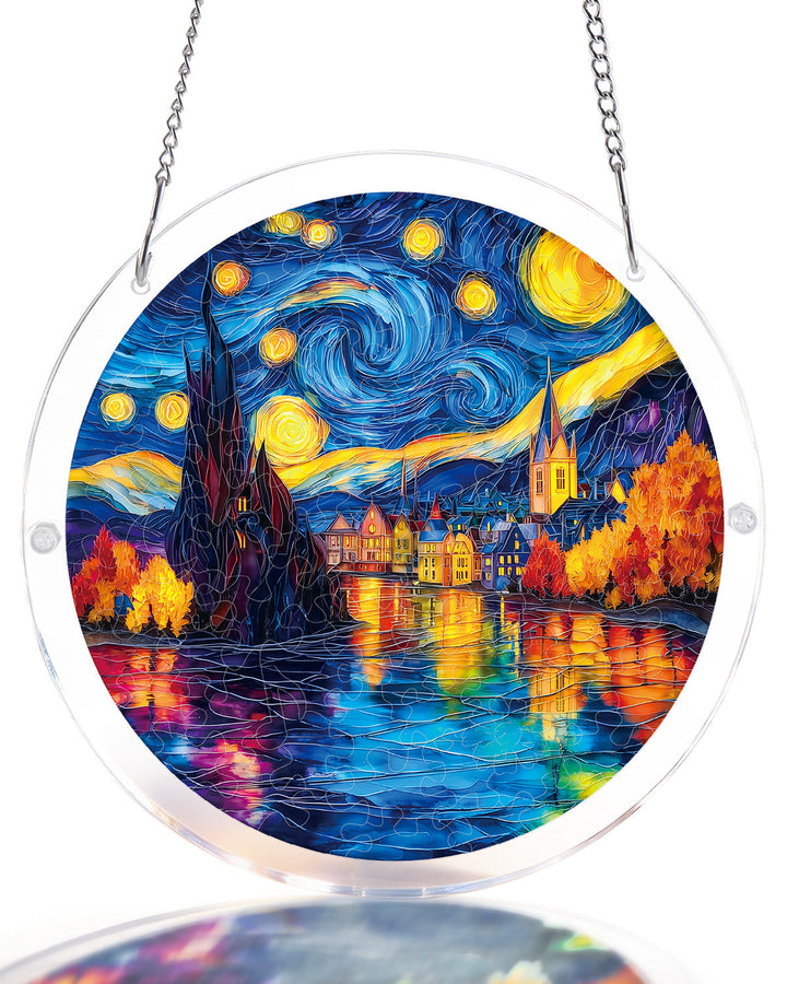 Starlit Village Light Suncatcher-Acrylic Window Art