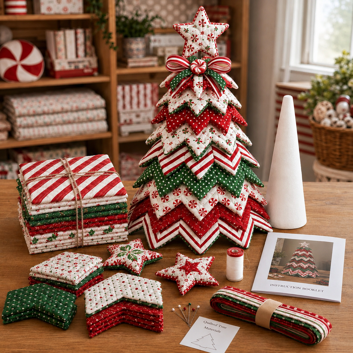 Candy Cane Star DIY Quilted Santa Christmas Tree Kit