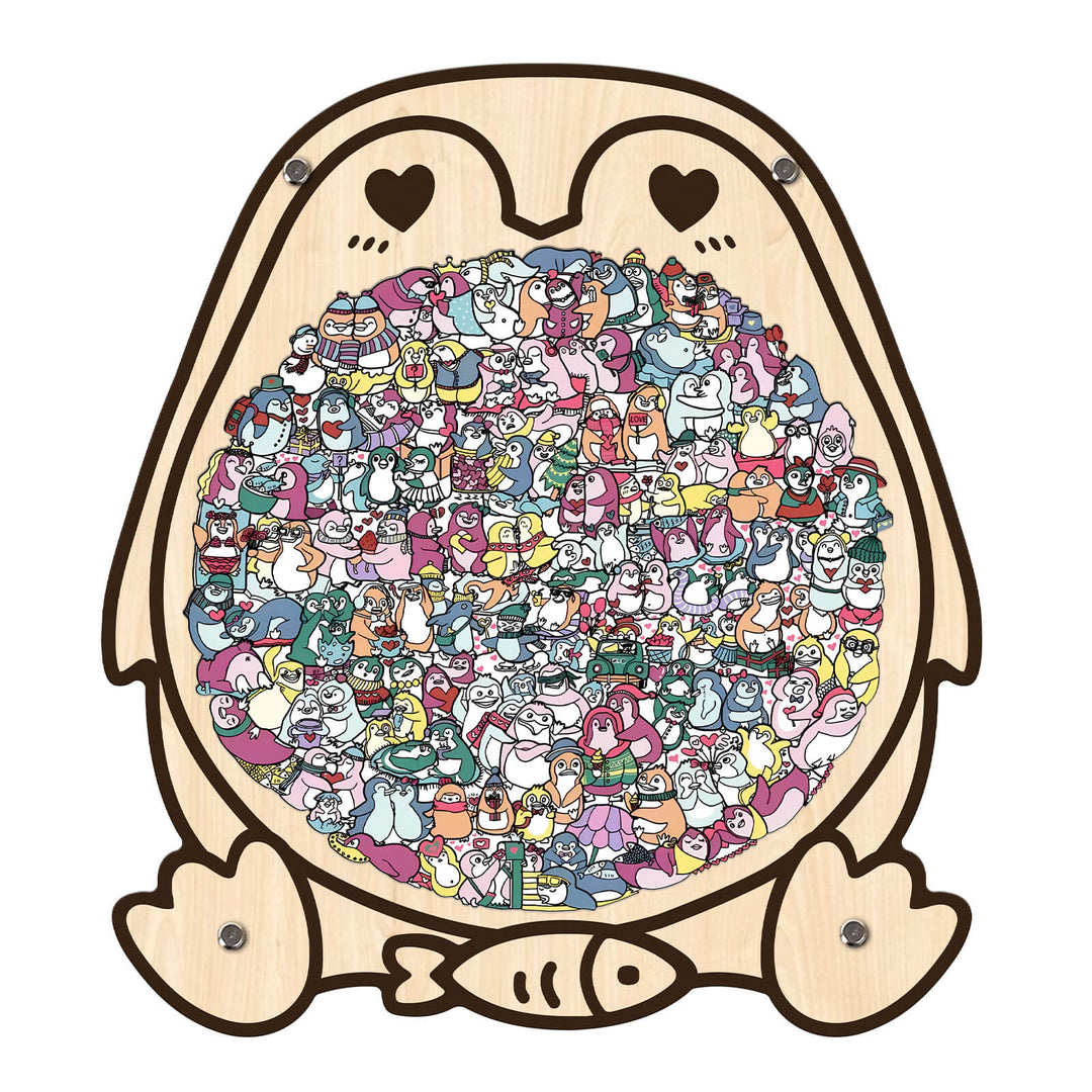 Cute Lover Penguin Shaped Wooden Jigsaw Puzzle