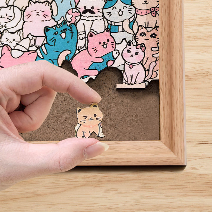 200 Pcs Morandi-Colored Lovely Cat Shaped Square Wooden Jigsaw Puzzle