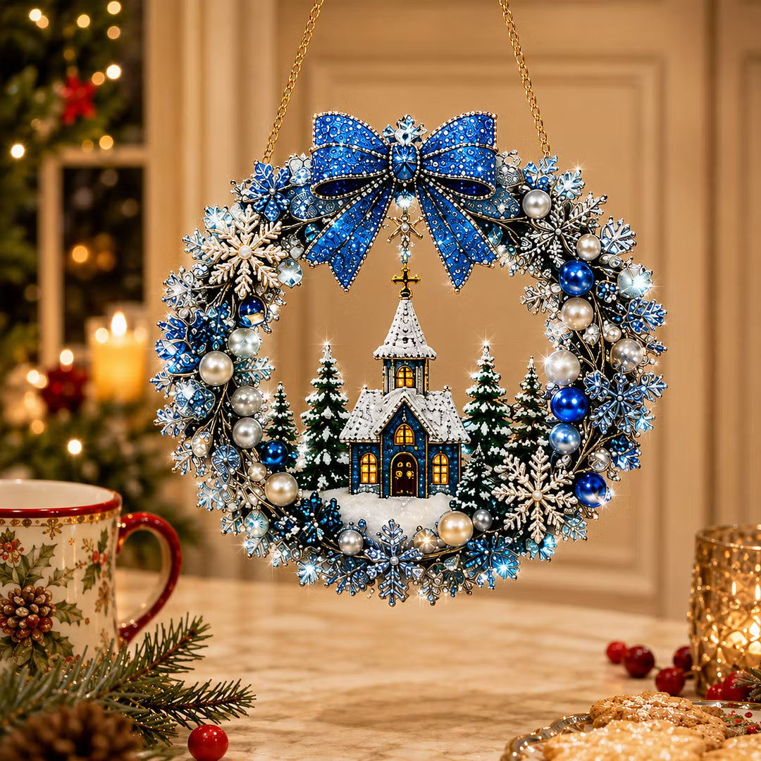 DIY Xmas Pearl Art Diamond Painting Acrylic Wreath Pendant