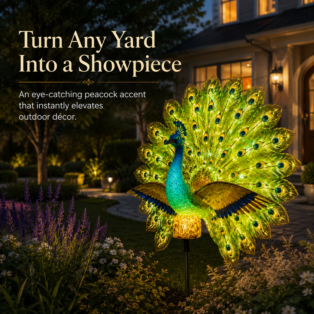 Solar Peacock Garden Sculpture – Lifelike Color Glowing Outdoor Yard Landscape Ornament