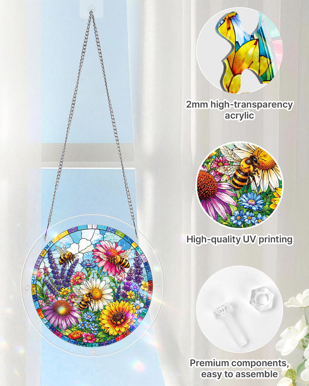 Bee Garden Bloom Light Suncatcher-Acrylic Window Art