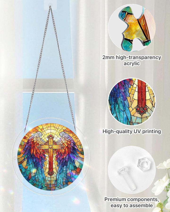 Rainbow Angel Cross Light Suncatcher-Acrylic Window Art