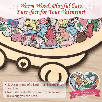 Cute Lover Cat Shaped Wooden Jigsaw Puzzle