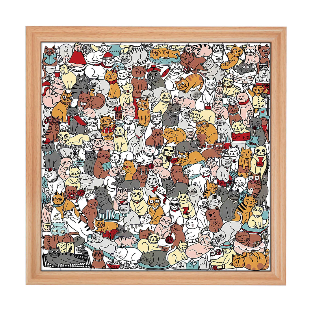 175 Pcs Morandi-Colored Cute Cat Shaped Square Wooden Jigsaw Puzzle