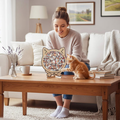 Morandi-Colored Cute Cat Shaped Wooden Jigsaw Puzzle