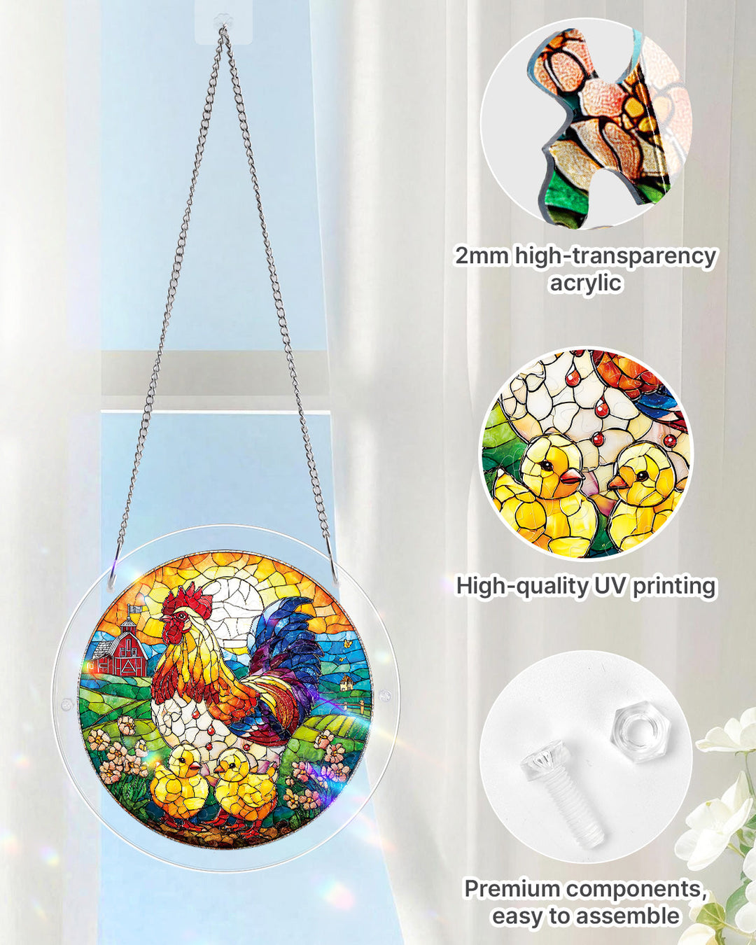 Acrylic Jigsaw Puzzle Suncatcher - Golden Dawn Rooster