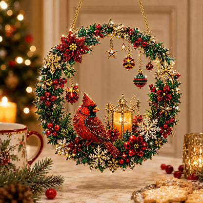 DIY Xmas Pearl Art Diamond Painting Acrylic Wreath Pendant