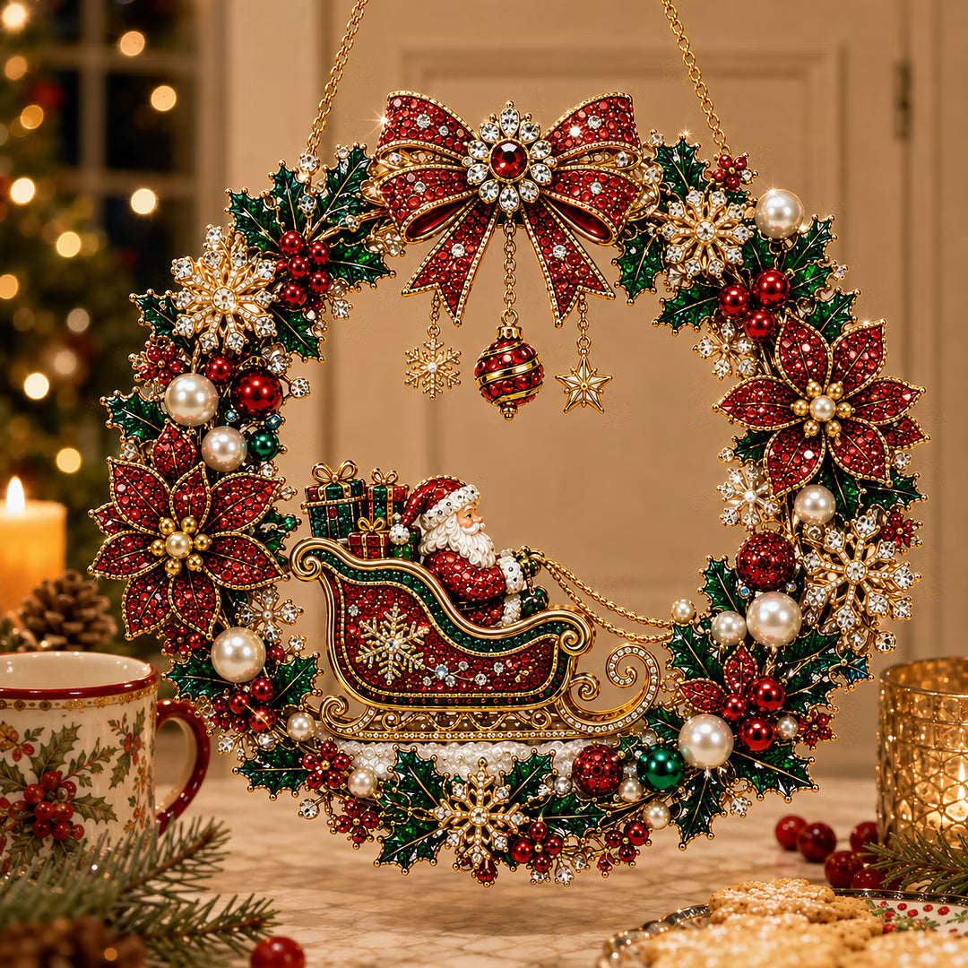 DIY Xmas Pearl Art Diamond Painting Acrylic Wreath Pendant