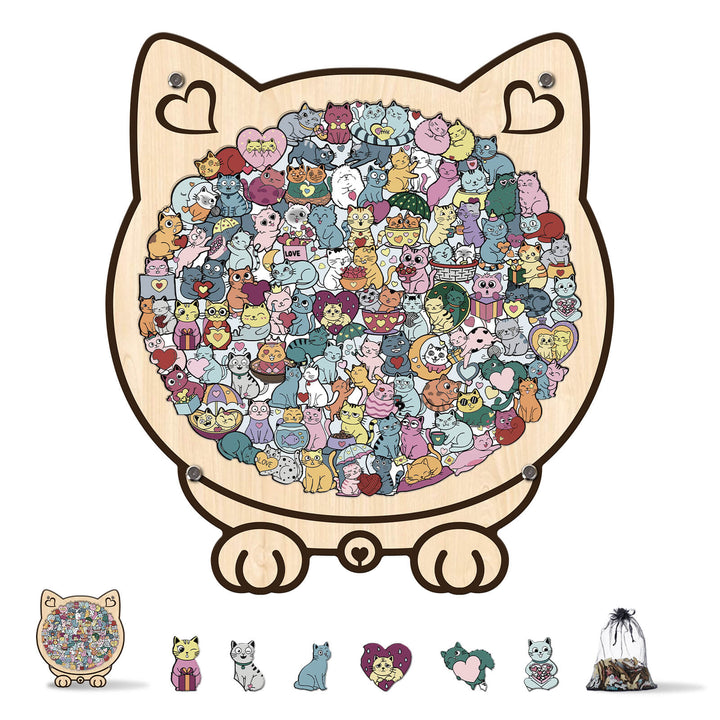 Cute Lover Cat Shaped Wooden Jigsaw Puzzle