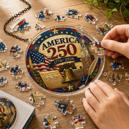 America 250 Acrylic Puzzle Ornament – 1776–2026 Patriotic Hanging Decoration with Eagle, Liberty Bell & Floral Independence Design