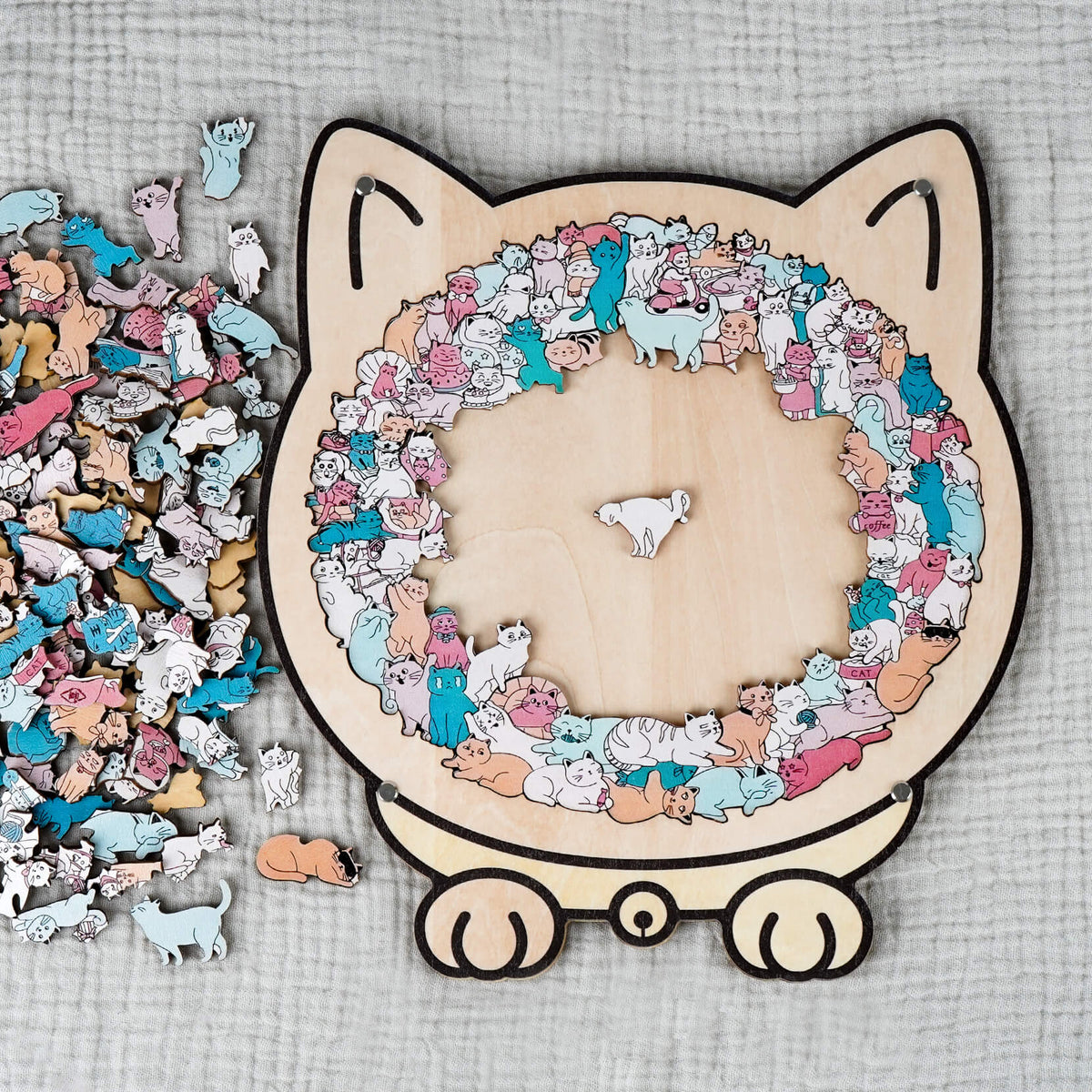 Morandi-Colored Cat/Dog Shaped Wooden Jigsaw Puzzle