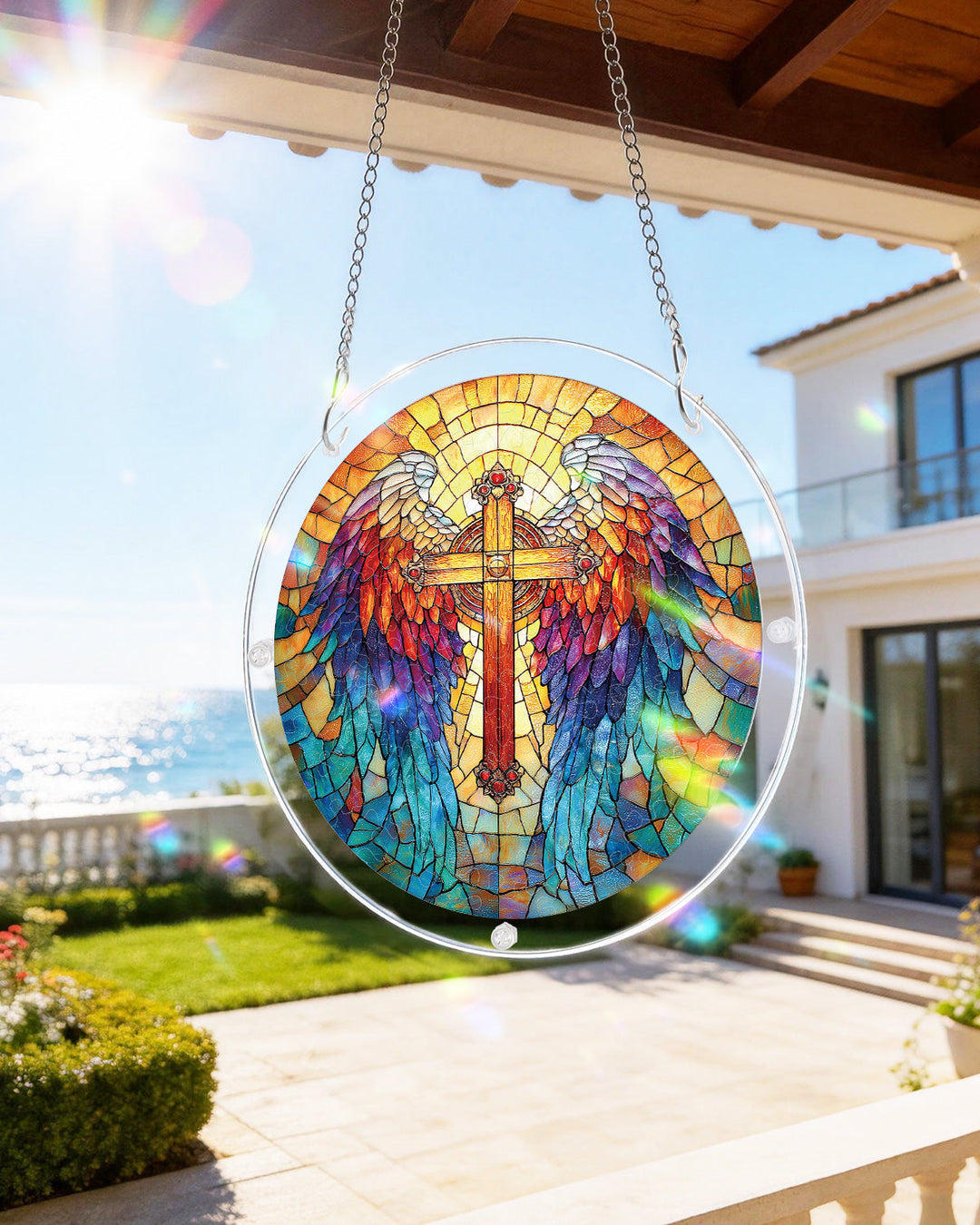 Rainbow Angel Cross Light Suncatcher-Acrylic Window Art