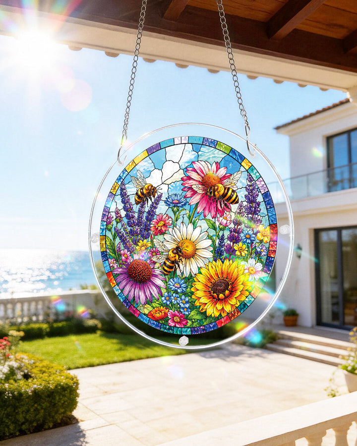 Bee Garden Bloom Light Suncatcher-Acrylic Window Art