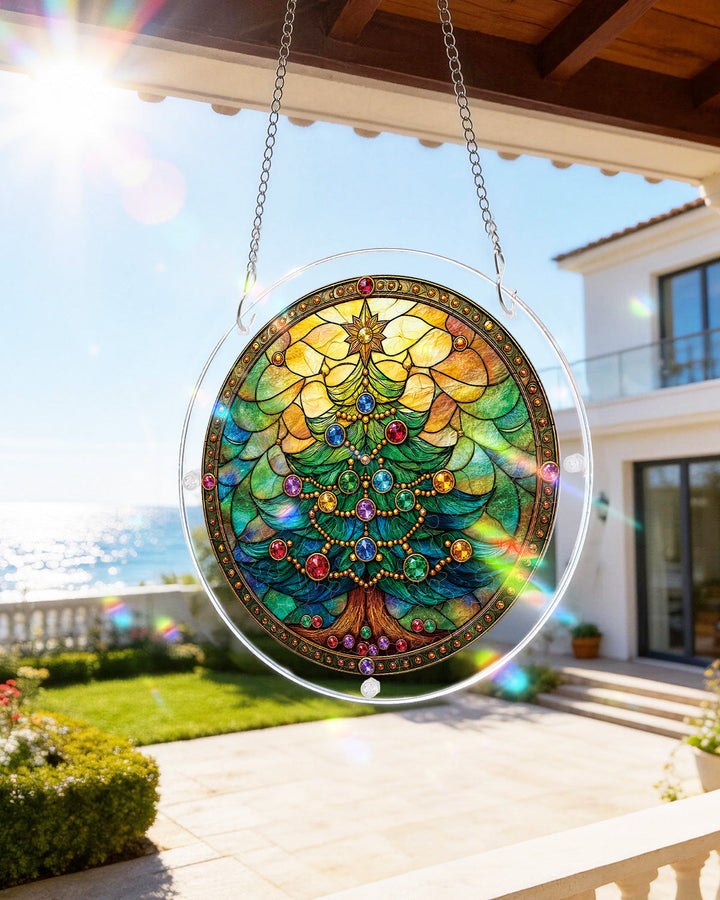 Jeweled Christmas Tree Light Suncatcher-Acrylic Window Art