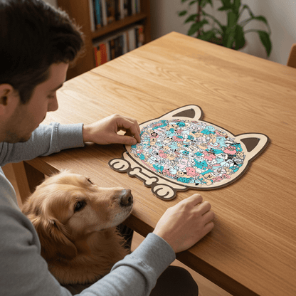 Morandi-Colored Lovely Dog Shaped Wooden Jigsaw Puzzle