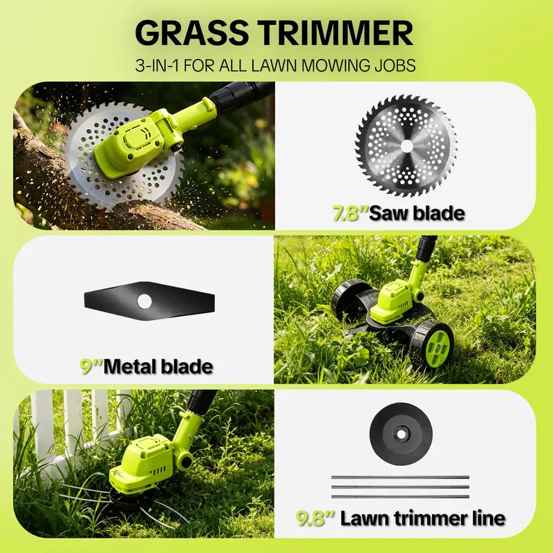 🌿⚡21V 3-in-1 Cordless String Trimmer, Edger & Mini Mower – 2 Batteries Included，Free Shipping