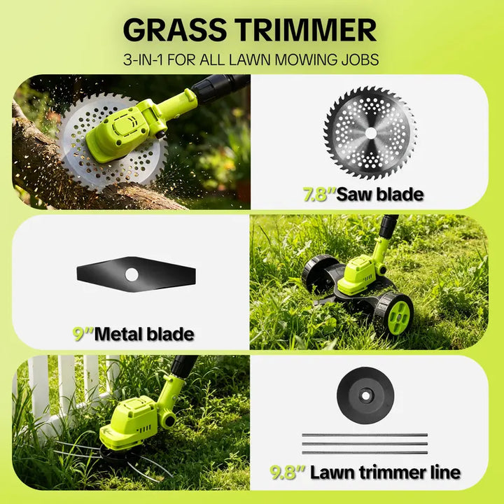 🌿⚡21V 3-in-1 Cordless String Trimmer, Edger & Mini Mower – 2 Batteries Included，Free Shipping