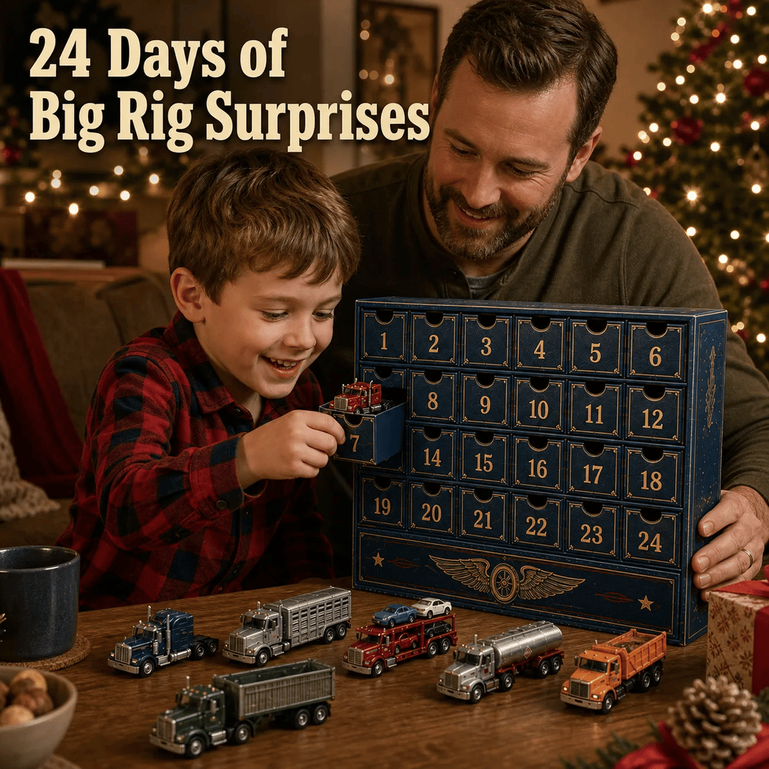 24 Days of American Trucking Advent Calendar – 24 Collectible Big Rig & Work Truck Miniatures, Christmas Countdown Gift for Truckers & Truck Fans