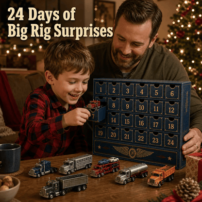 24 Days of American Trucking Advent Calendar – 24 Collectible Big Rig & Work Truck Miniatures, Christmas Countdown Gift for Truckers & Truck Fans