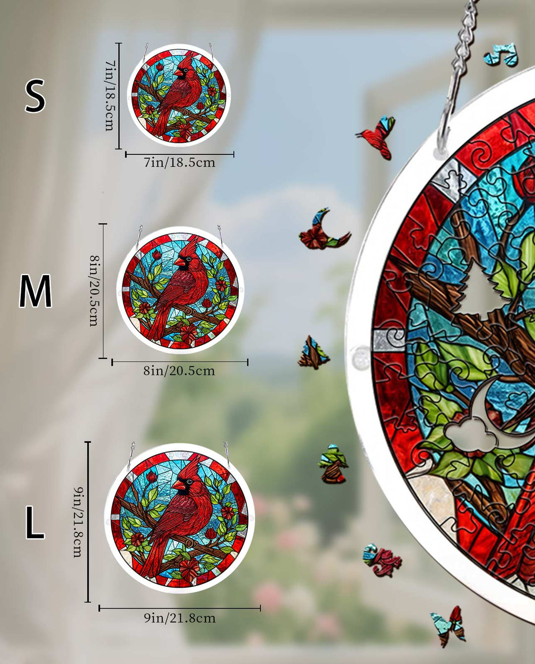 Acrylic Jigsaw Puzzle Suncatcher - Muted Cardinal