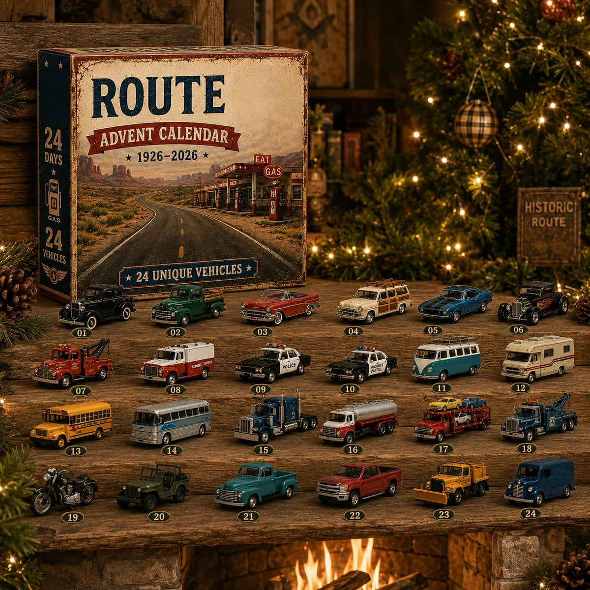 Route 66 Centennial Advent Calendar – 24 Days of  2D American Road Legends | 1926–2026 Collector’s Edition