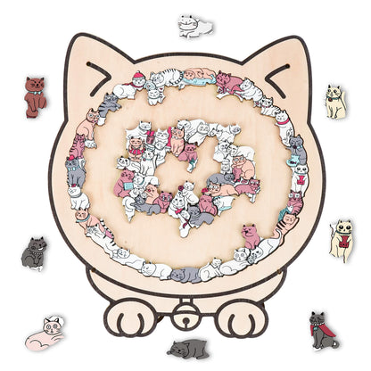 Morandi-Colored Cute Cat Shaped Wooden Jigsaw Puzzle